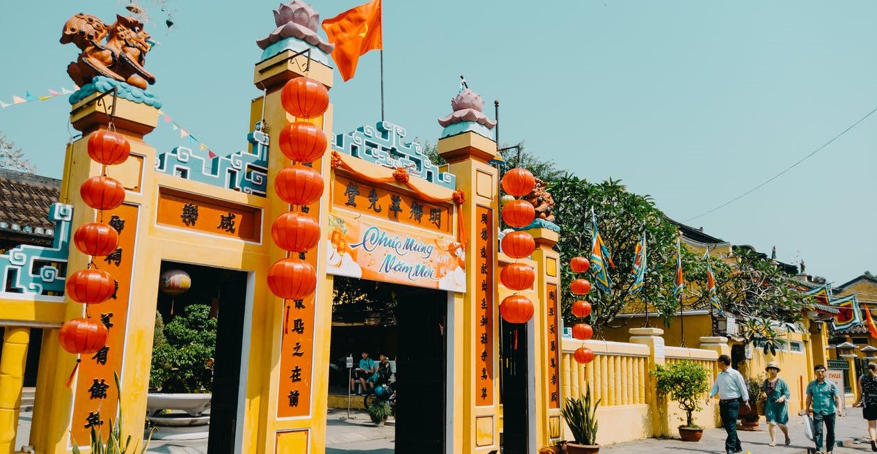 Traditional Asian Buildings Decorated for Lunar New Year